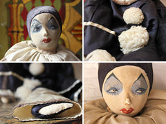 A Fine Large Early 20thC Fabric Pierrot/Pierrette Boudoir Doll