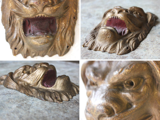 A Decorative 19thC Plaster Gilt Painted Architectural Lion Mask