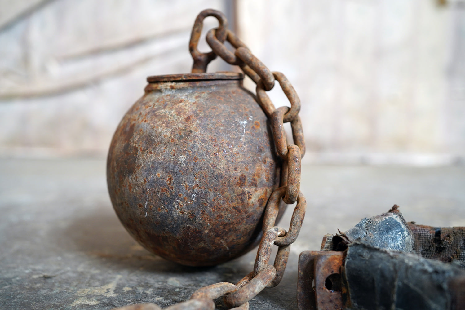 A c.1900 Convicts Iron Ball & Chain with Ankle Shackle