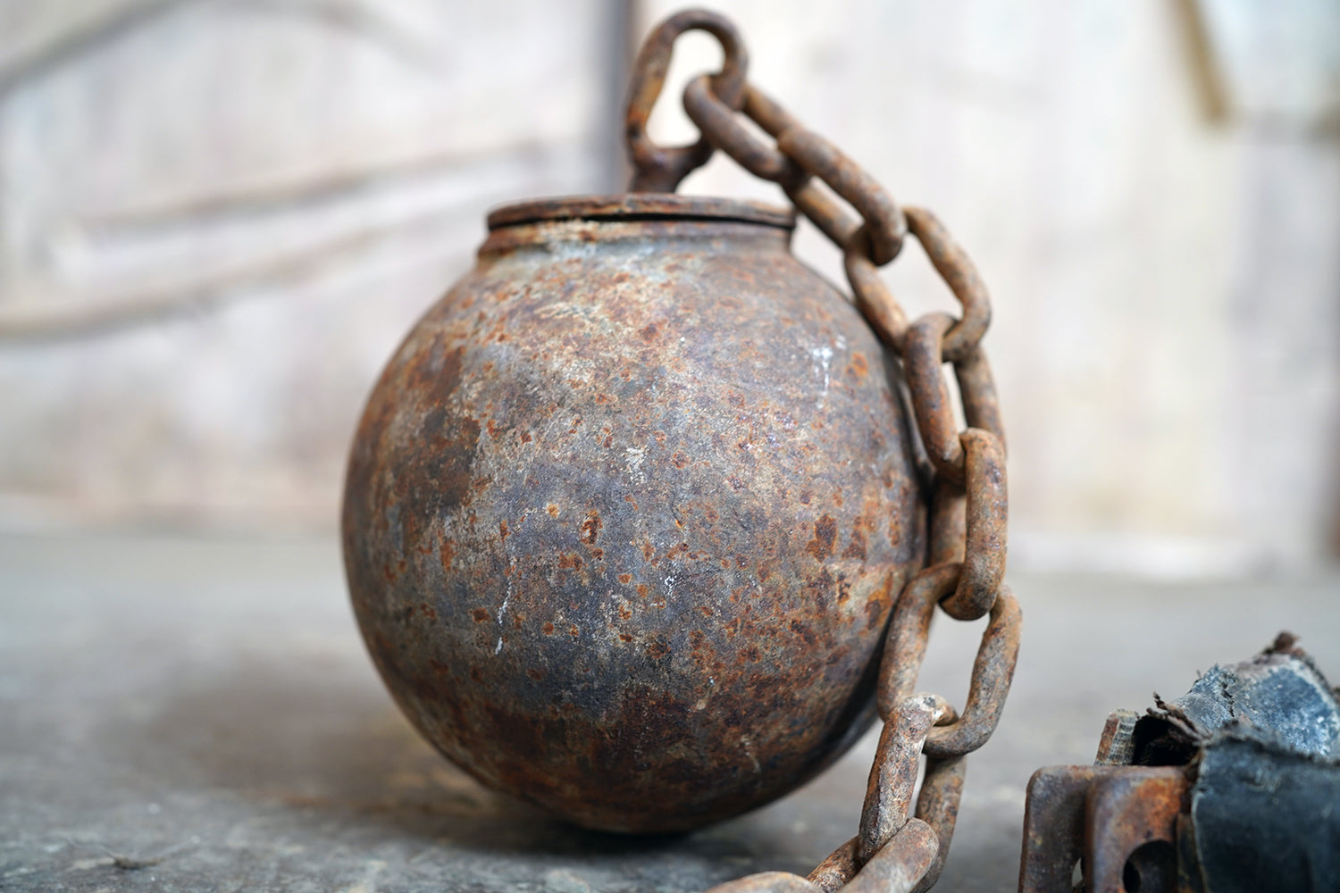 A c.1900 Convicts Iron Ball & Chain with Ankle Shackle