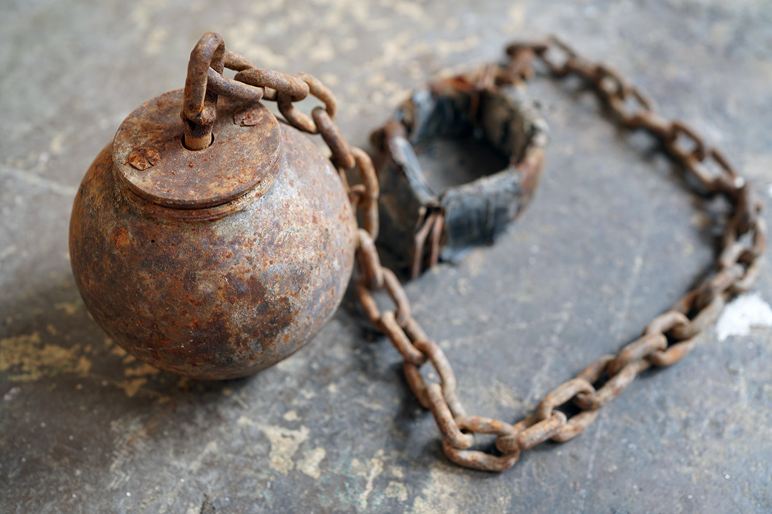 A c.1900 Convicts Iron Ball & Chain with Ankle Shackle