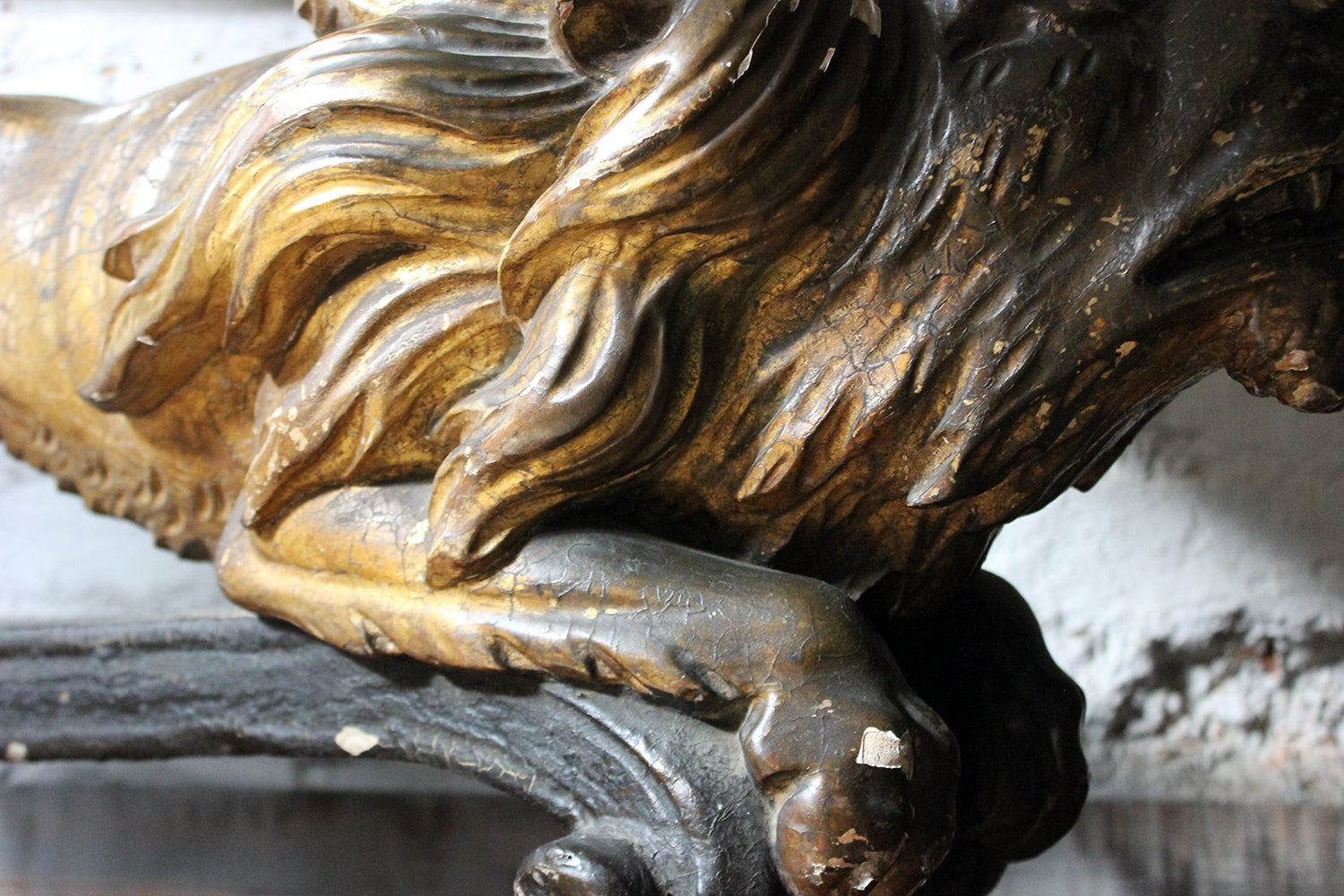 A c.1800 Carved Wood, Gesso & Parcel Gilt Heraldic Lion; The Cooper Penrose Estate, Ireland