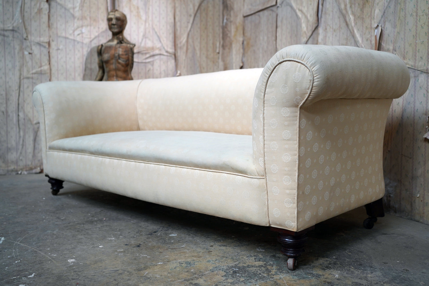 A Good Quality Late Victorian Upholstered Oak Chesterfield Sofa c.1880