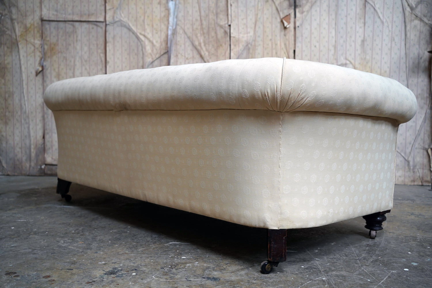 A Good Quality Late Victorian Upholstered Oak Chesterfield Sofa c.1880