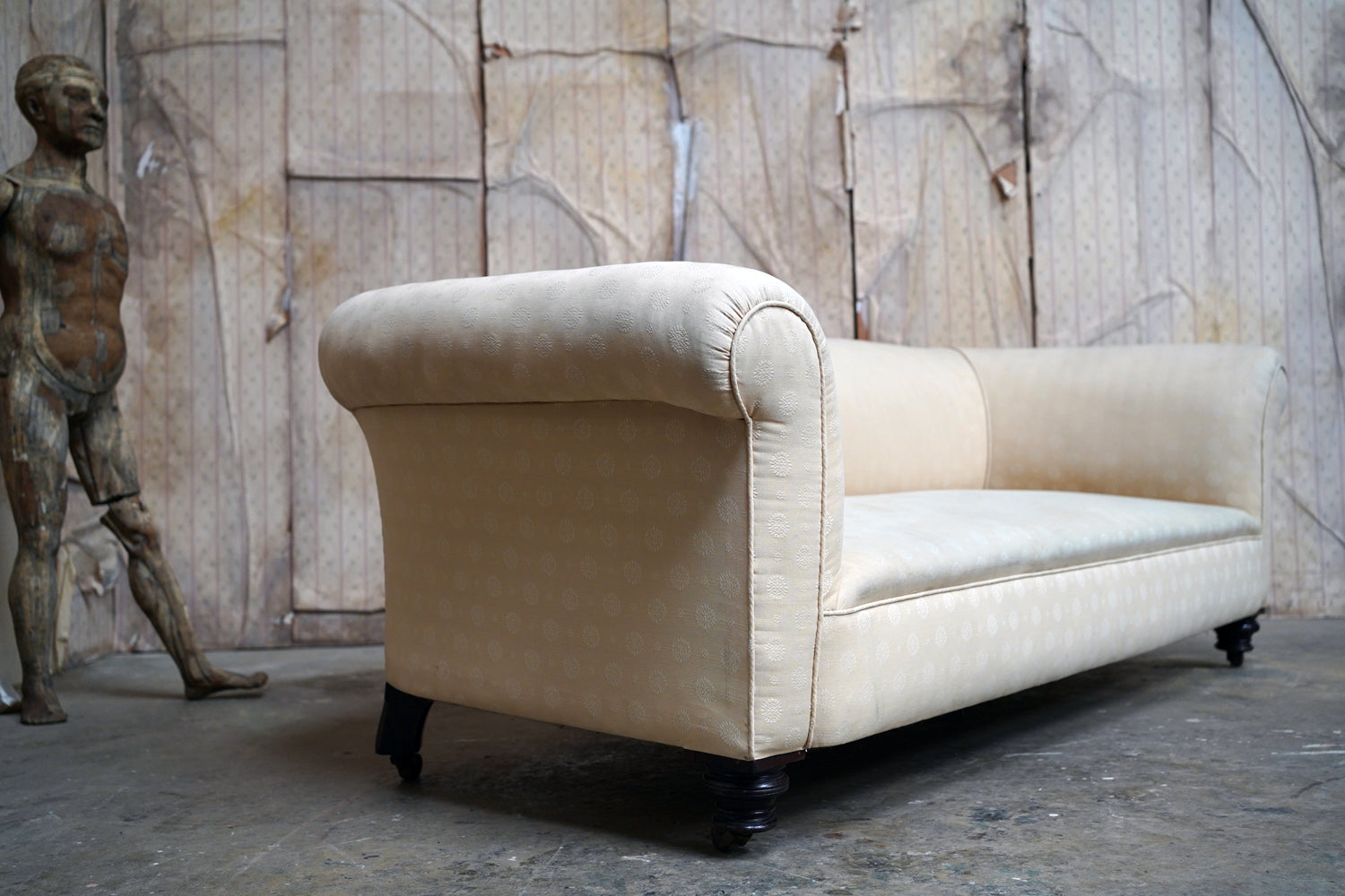 A Good Quality Late Victorian Upholstered Oak Chesterfield Sofa c.1880