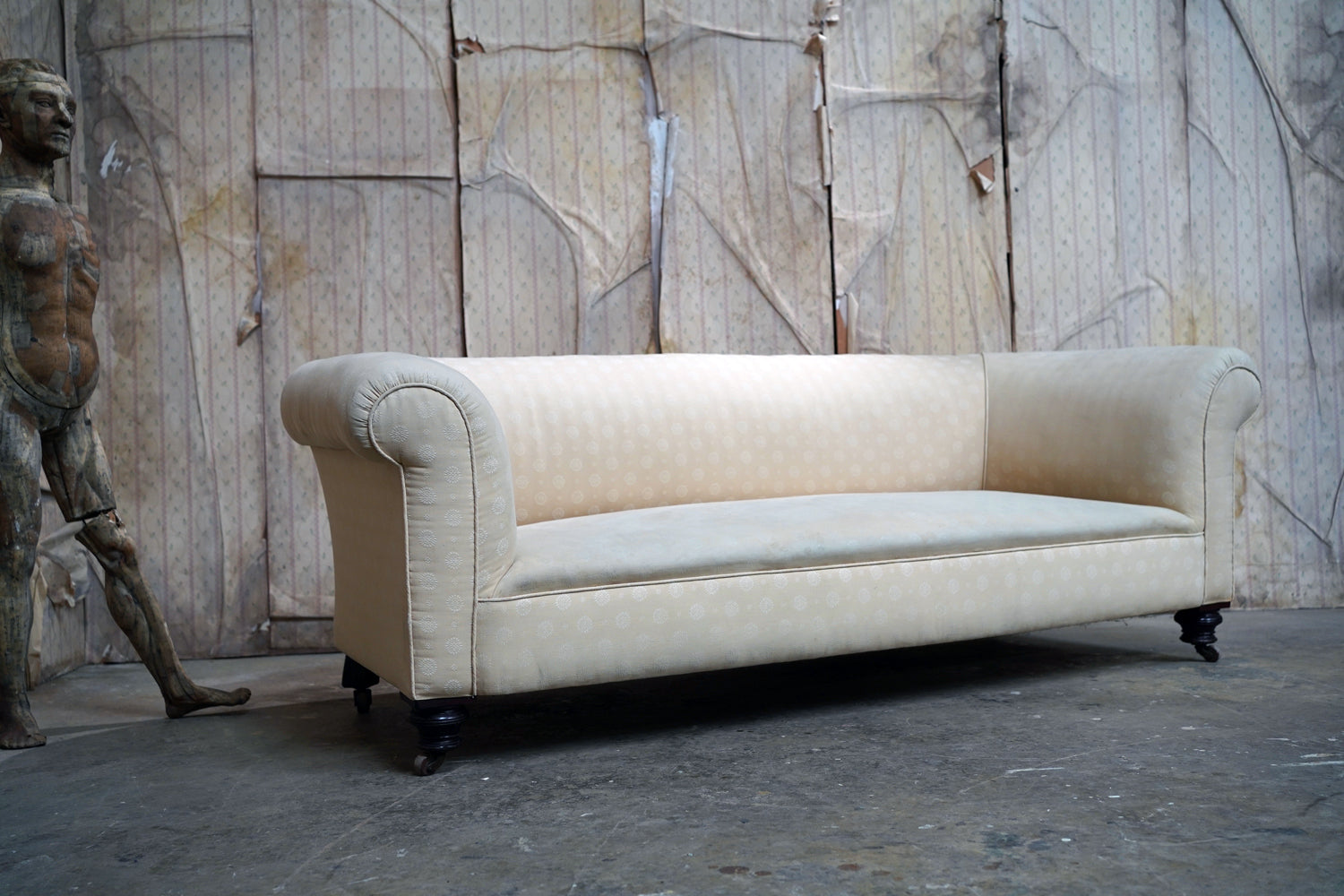 A Good Quality Late Victorian Upholstered Oak Chesterfield Sofa c.1880