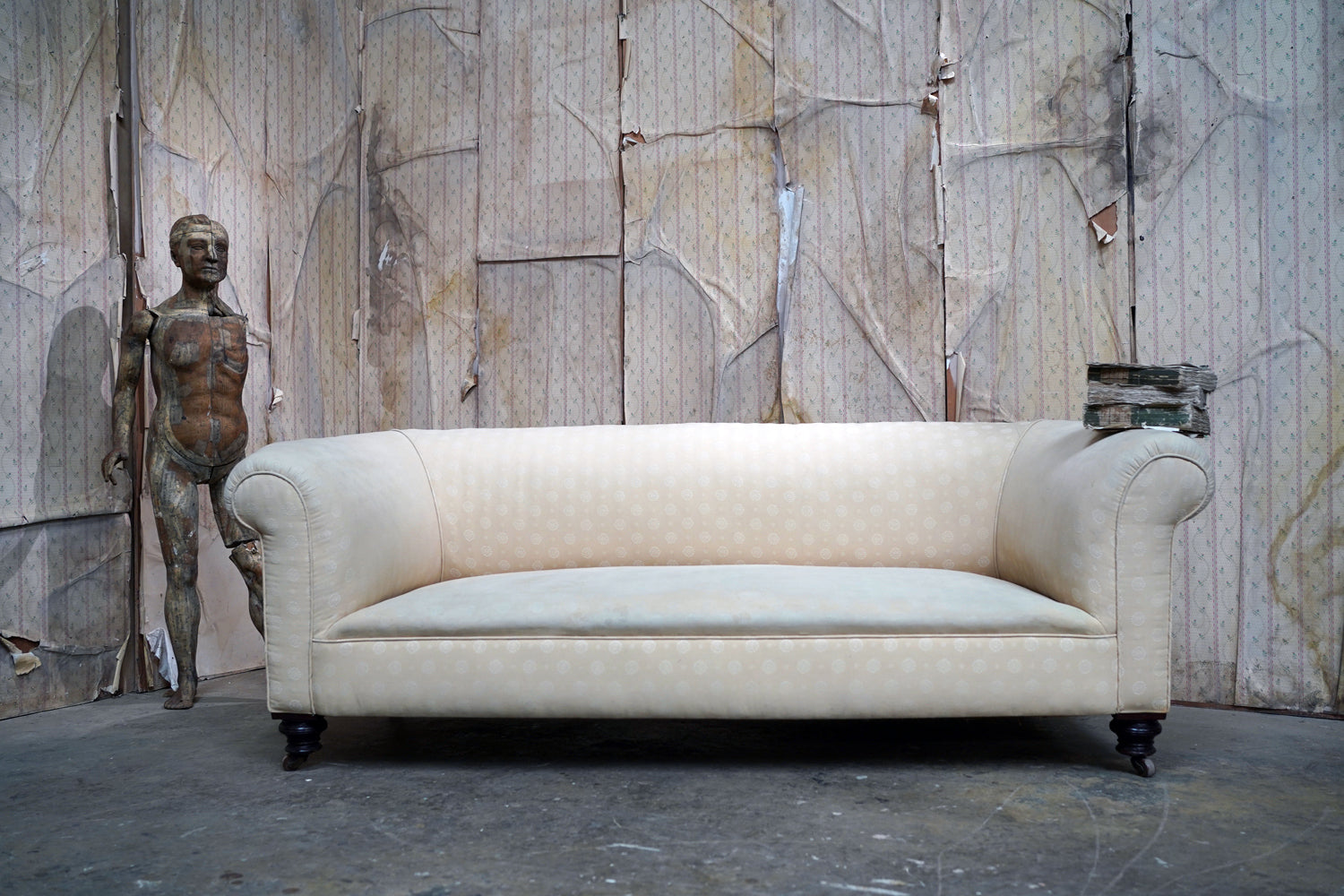 A Good Quality Late Victorian Upholstered Oak Chesterfield Sofa c.1880