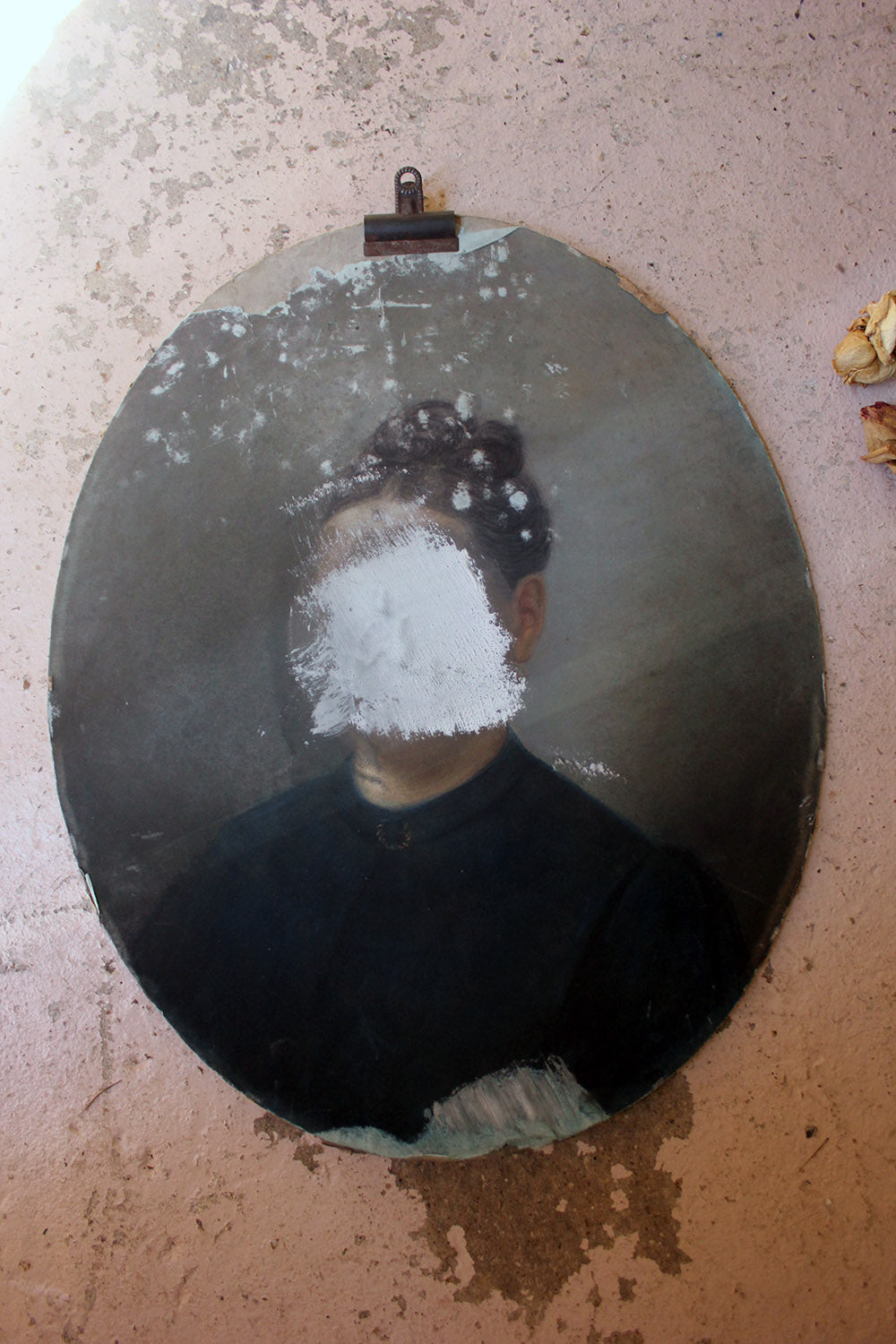 A 19thC Defaced French School Oval Pastel Portrait of Lady c.1870