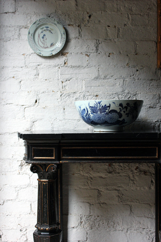 A Beautiful Large Rivet Repaired Lambeth Blue & White Delft Punch Bowl c.1760