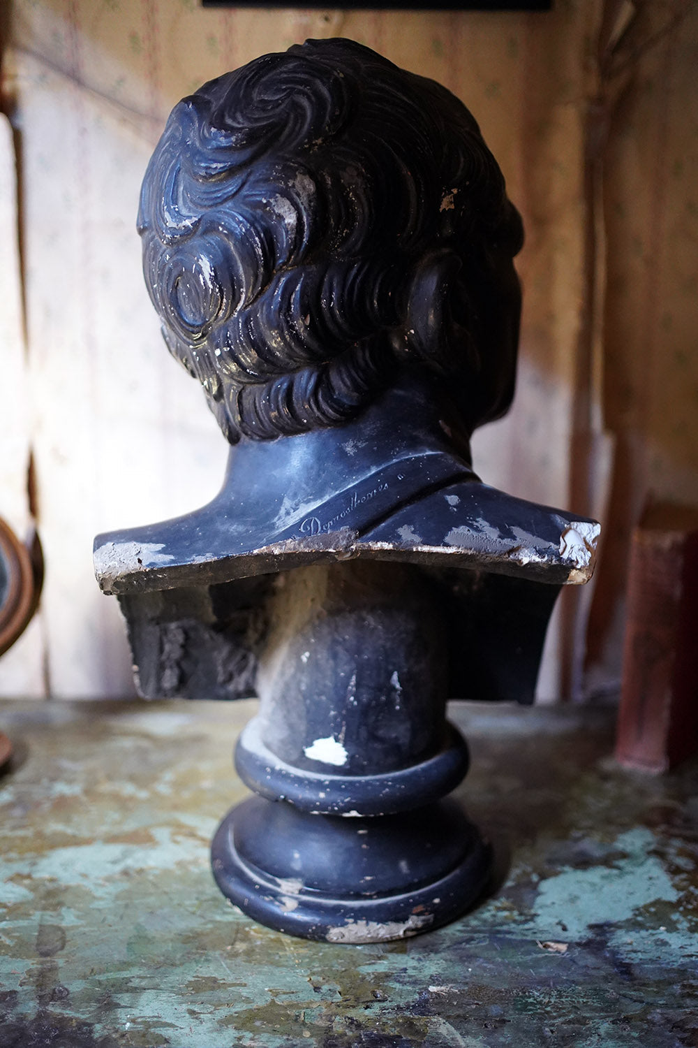 A 19thC Black Painted Plaster Library Bust of Demosthenes; Wormington Grange
