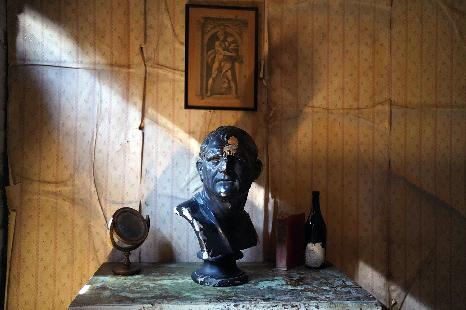 A 19thC Black Painted Plaster Library Bust of Demosthenes; Wormington Grange