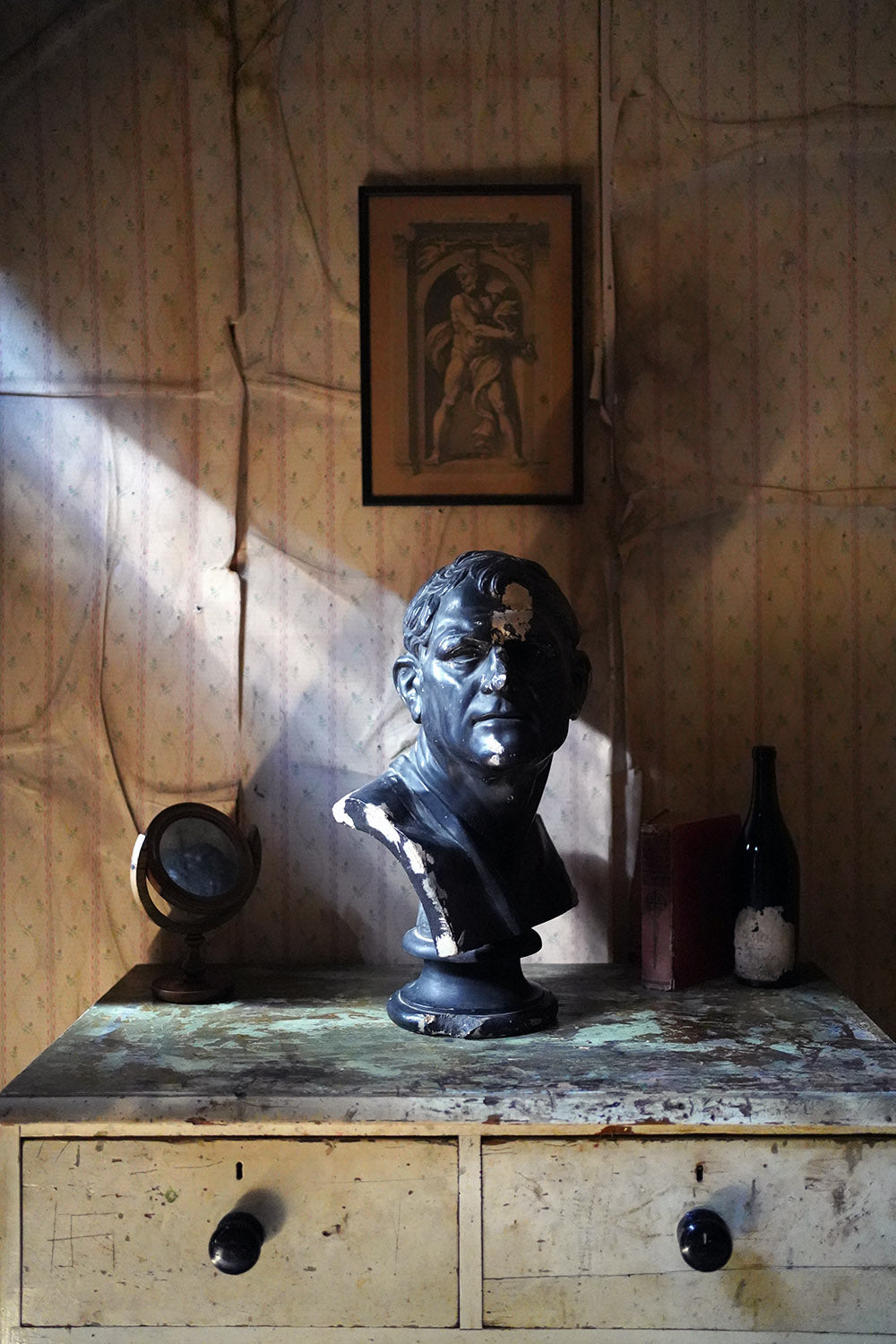 A 19thC Black Painted Plaster Library Bust of Demosthenes; Wormington Grange