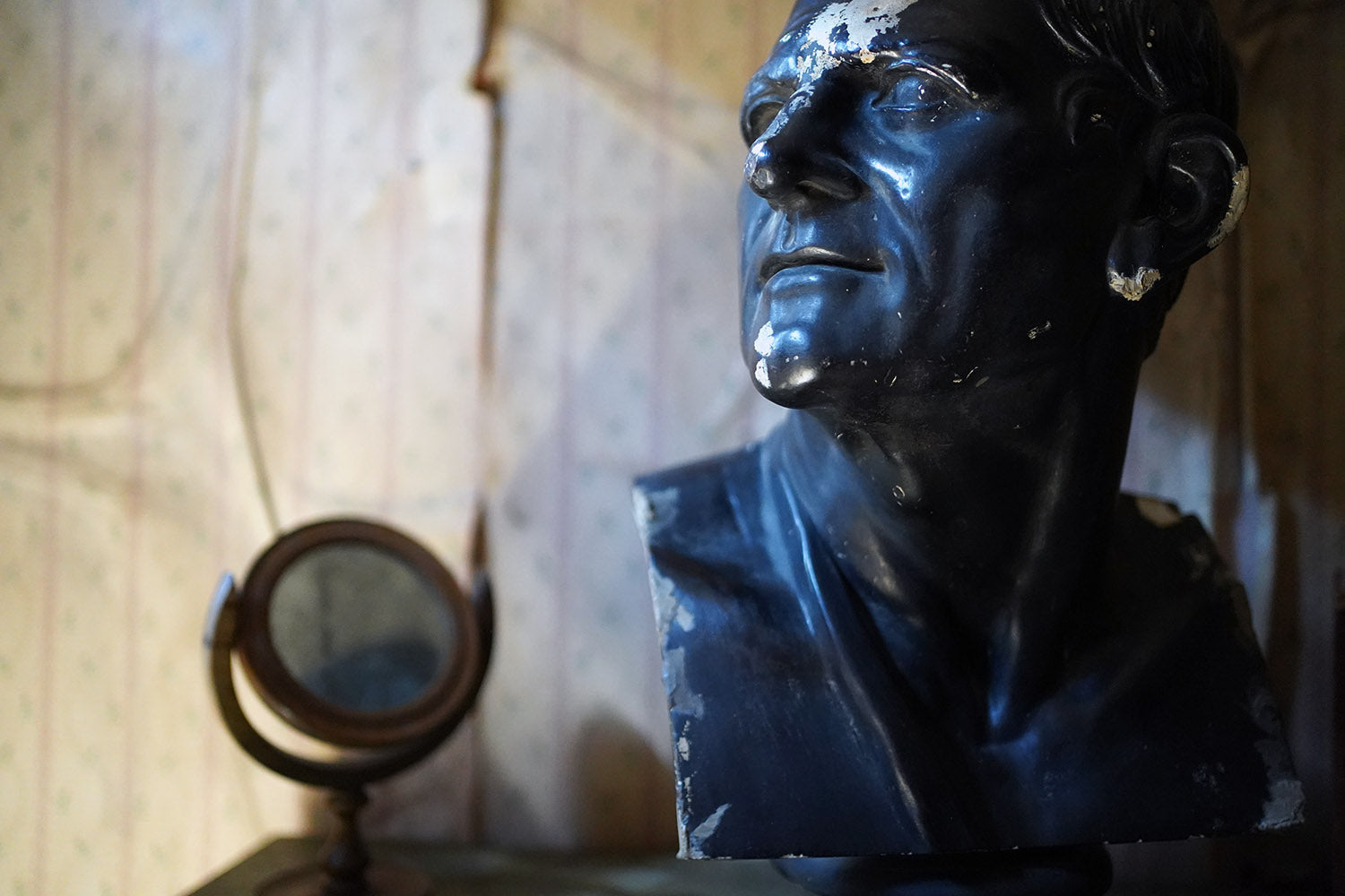A 19thC Black Painted Plaster Library Bust of Demosthenes; Wormington Grange