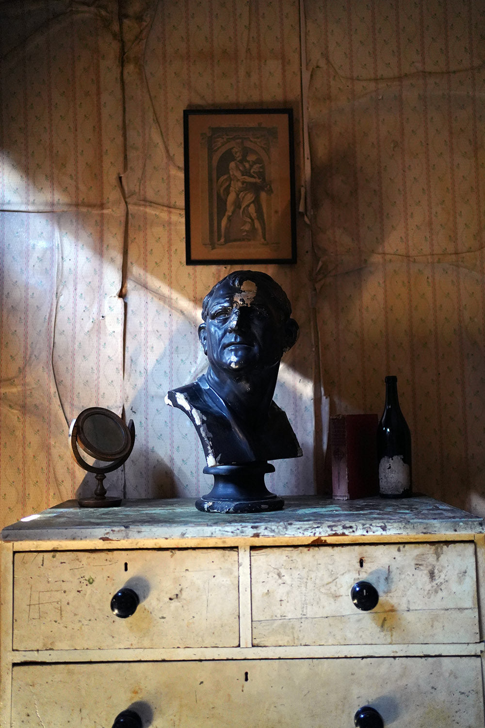A 19thC Black Painted Plaster Library Bust of Demosthenes; Wormington Grange