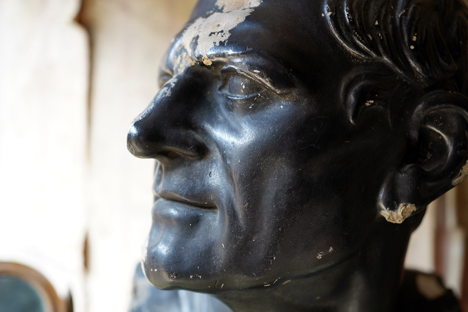 A 19thC Black Painted Plaster Library Bust of Demosthenes; Wormington Grange