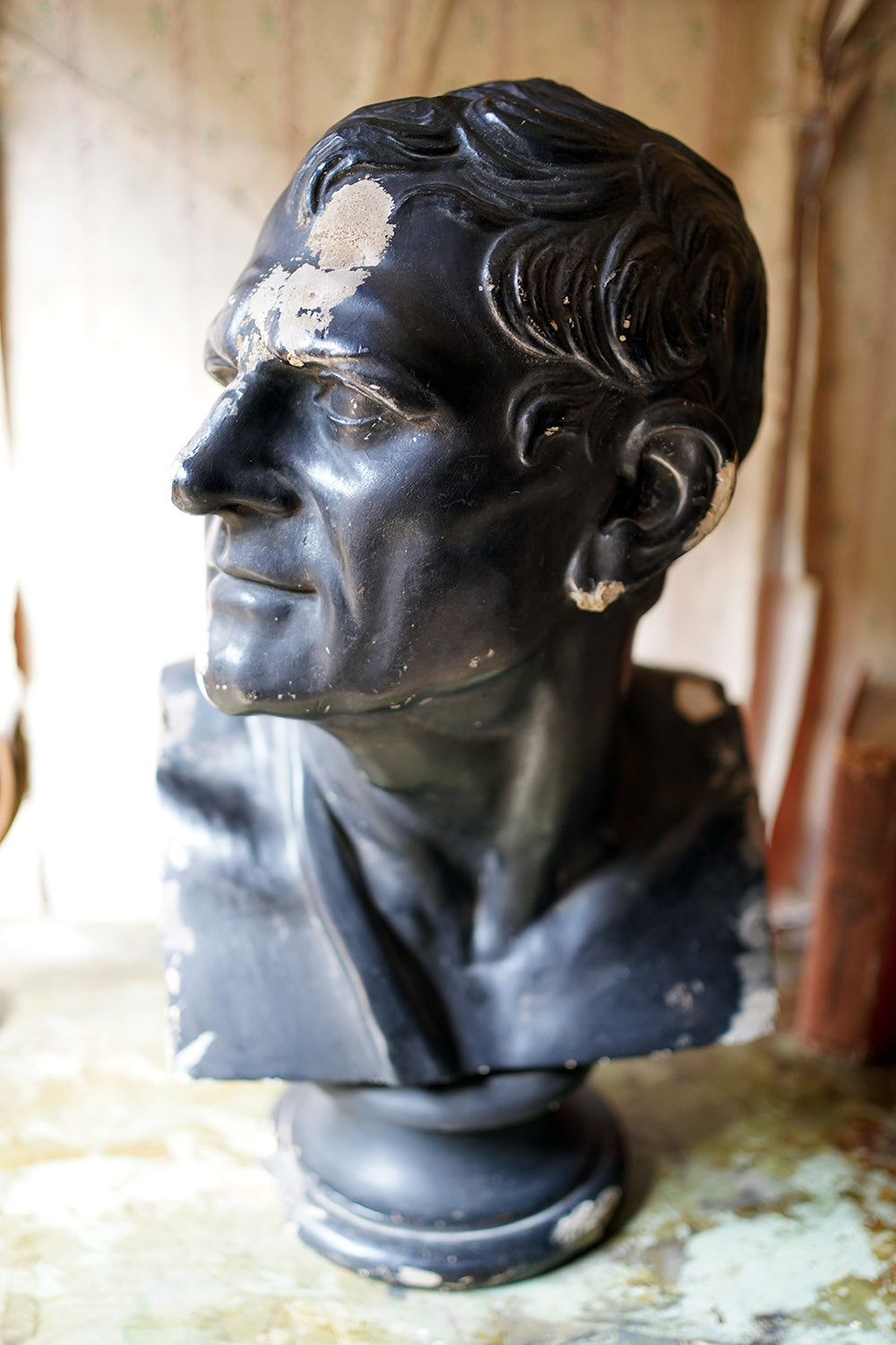 A 19thC Black Painted Plaster Library Bust of Demosthenes; Wormington Grange