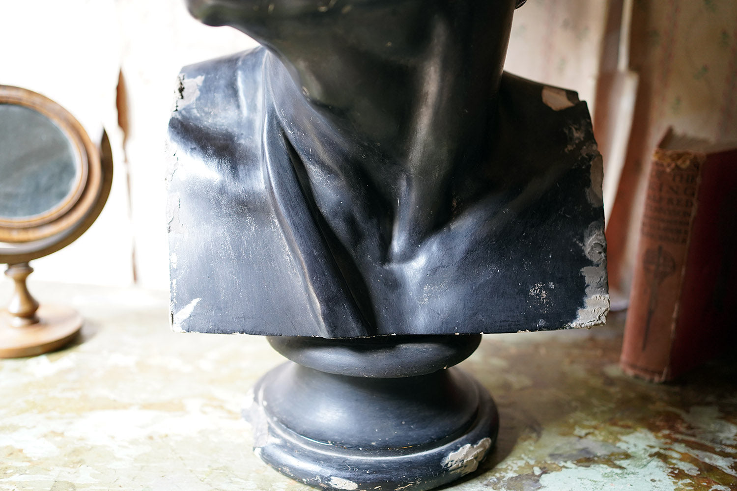 A 19thC Black Painted Plaster Library Bust of Demosthenes; Wormington Grange