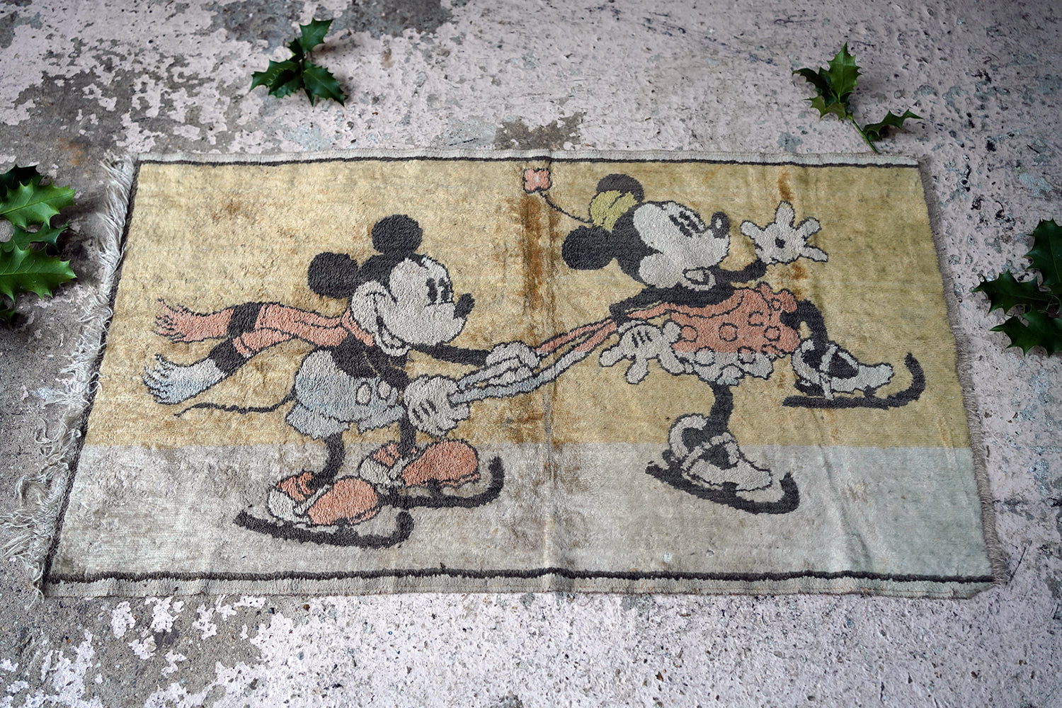 A 1930s Disney Mickey & Minnie Mouse Plush Nursery Mat