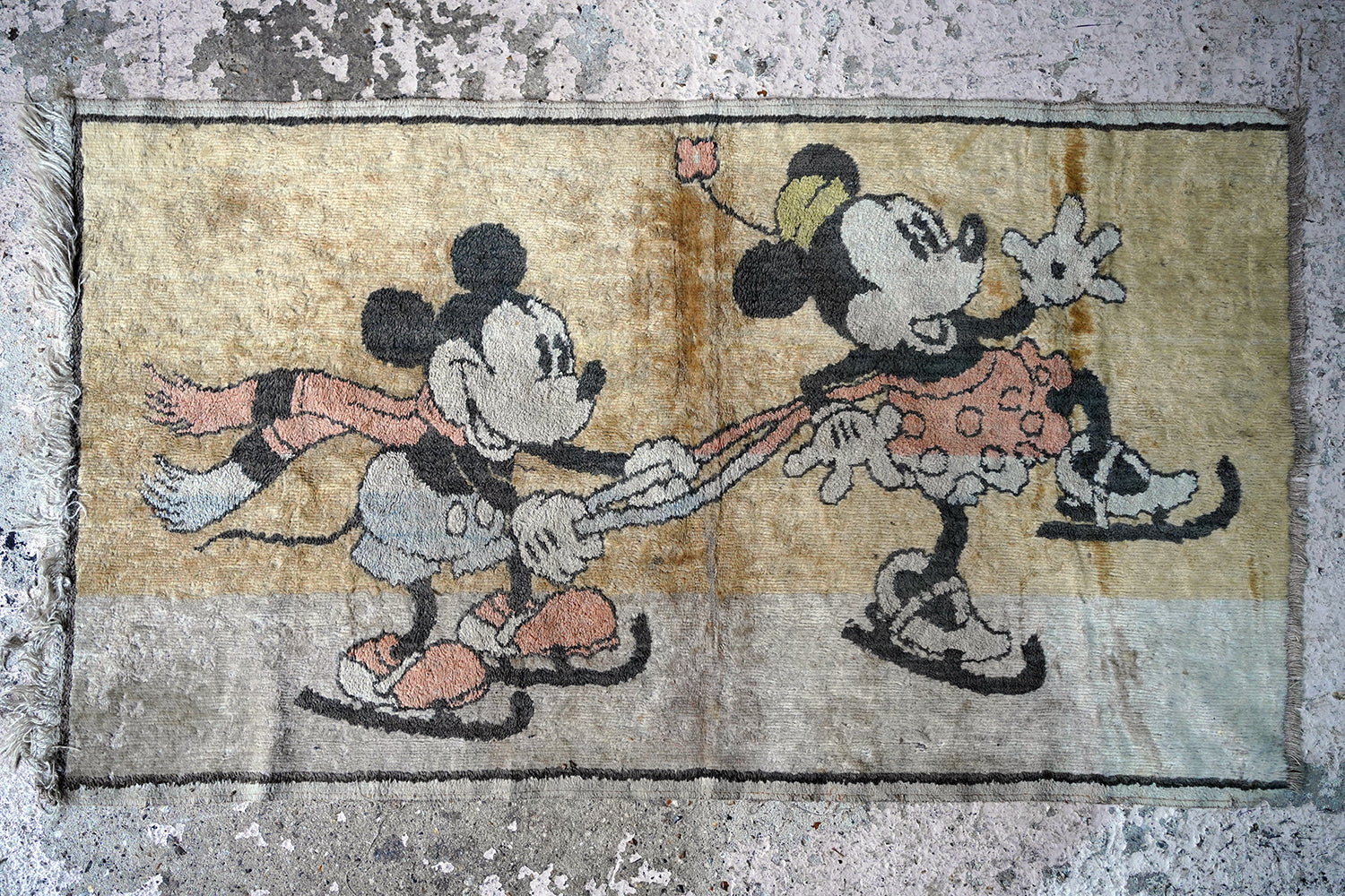 A 1930s Disney Mickey & Minnie Mouse Plush Nursery Mat