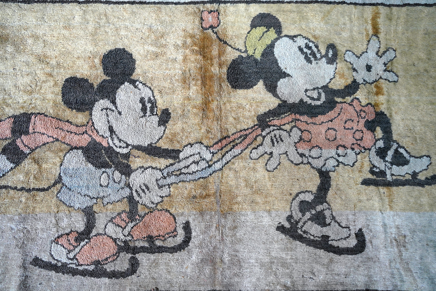 A 1930s Disney Mickey & Minnie Mouse Plush Nursery Mat
