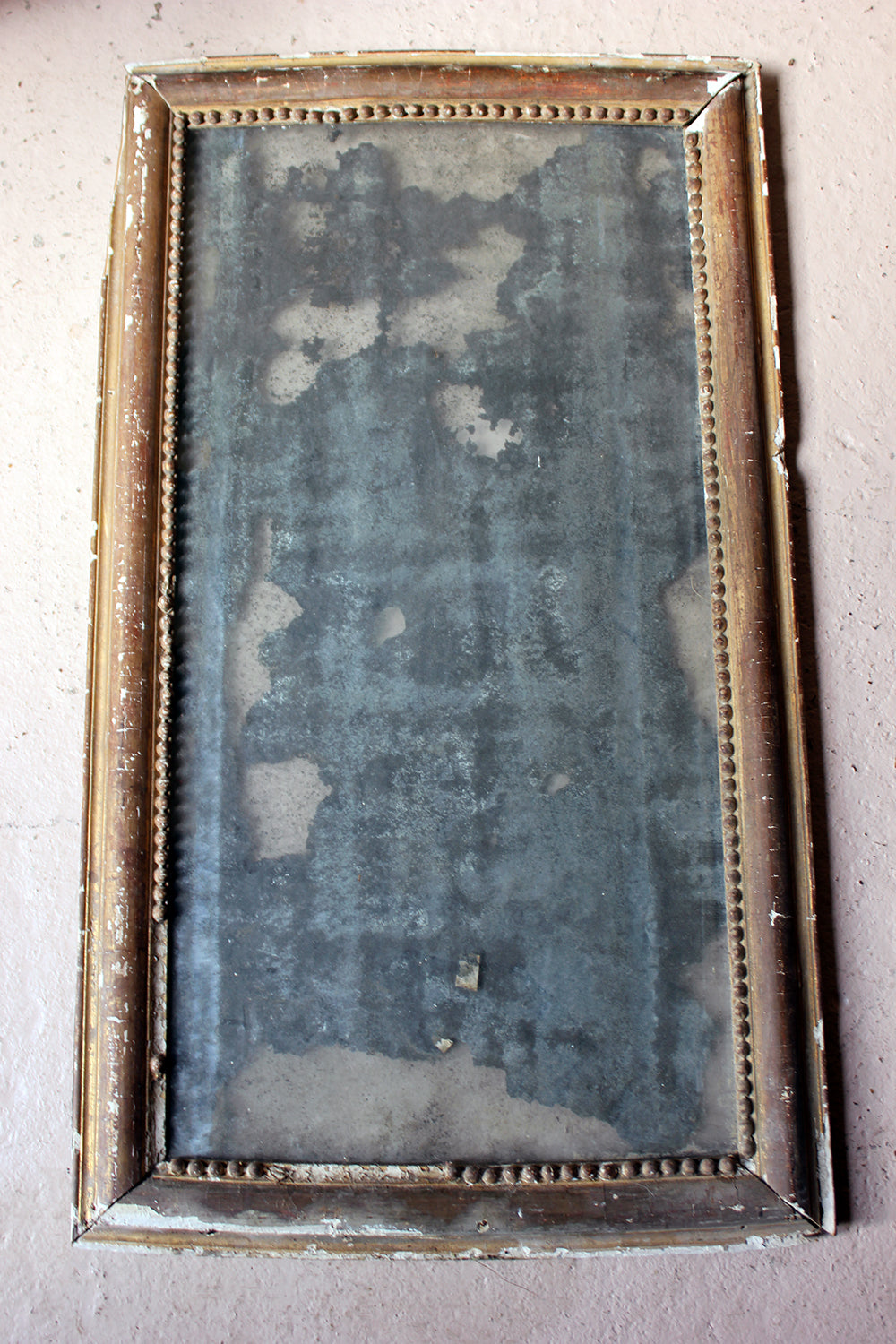 A Distressed George III Period Rectangular Gilded Gesso Wall Mirror c.1800