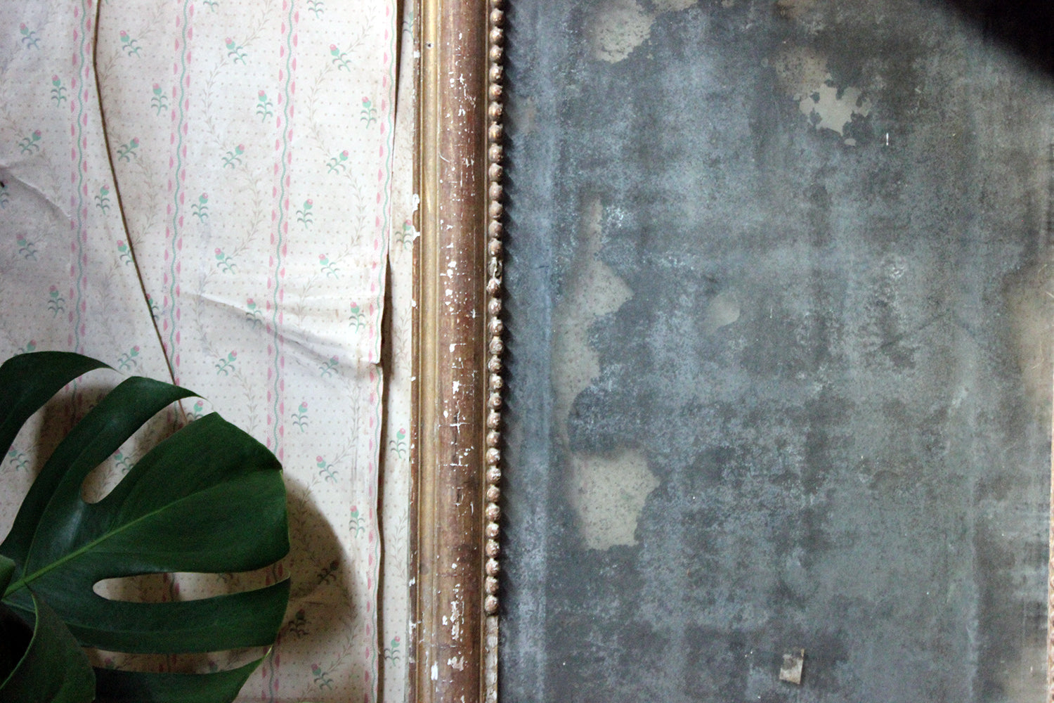 A Distressed George III Period Rectangular Gilded Gesso Wall Mirror c.1800