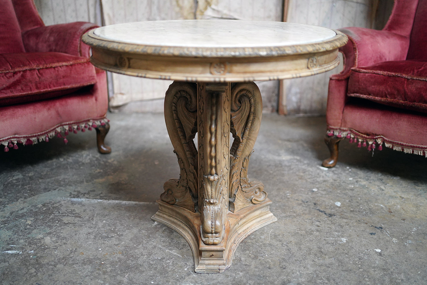 A 2nd Empire Period Fruitwood, Beech & Fior di Bosco Marble Guéridon c.1860