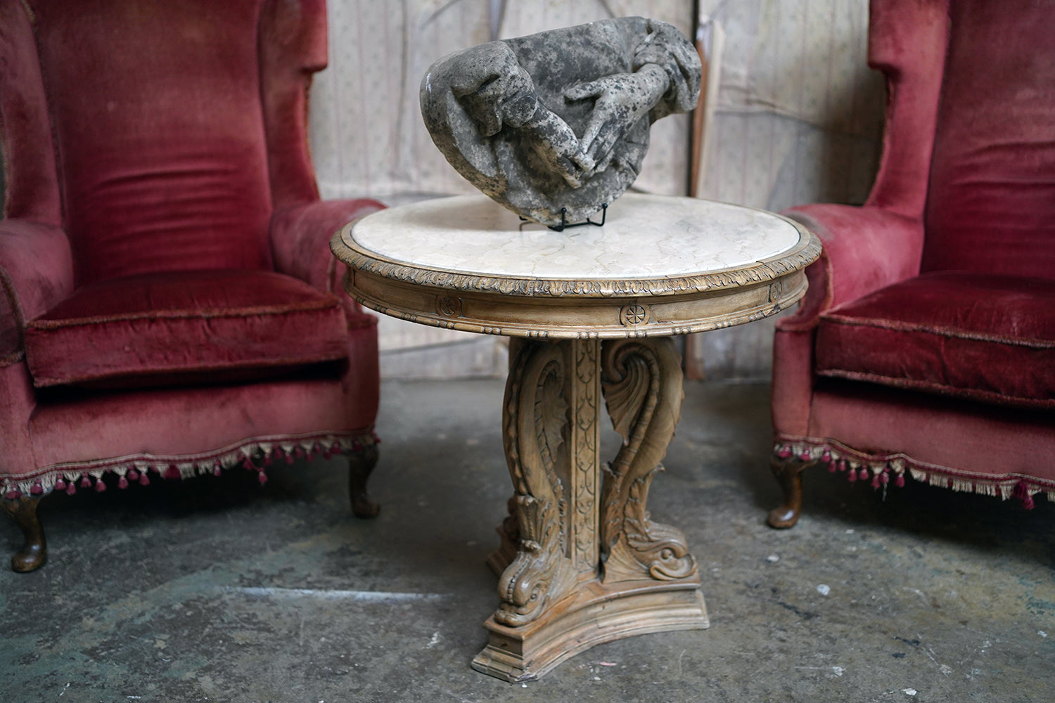 A 2nd Empire Period Fruitwood, Beech & Fior di Bosco Marble Guéridon c.1860