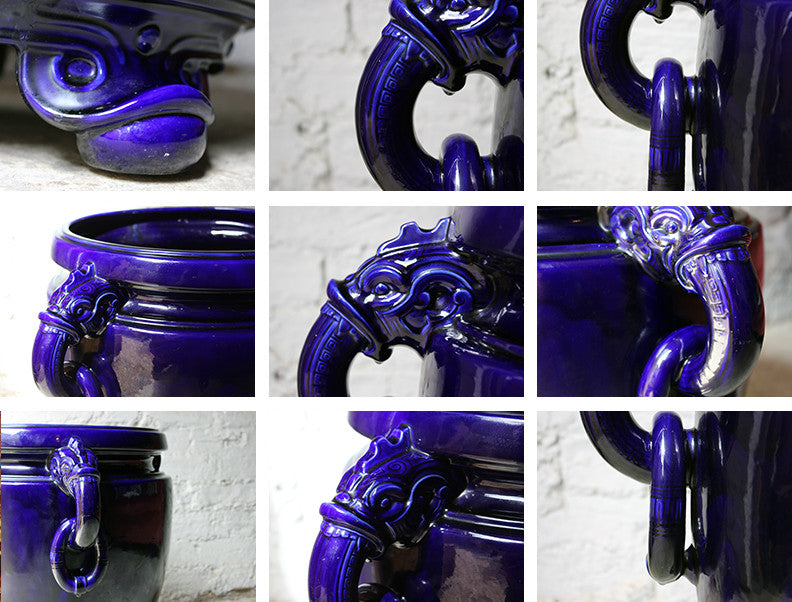 A Fabulous Large Minton Ultramarine Blue Ground Pottery Jardiniere Designed by Dr Christopher Dresser c.1880
