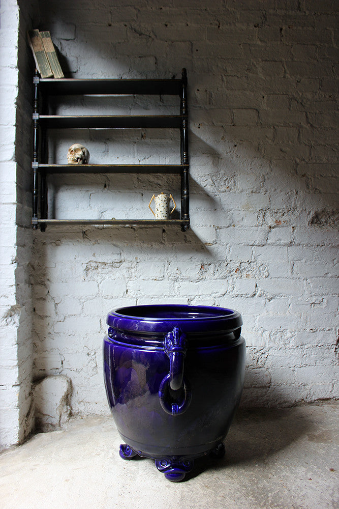 A Fabulous Large Minton Ultramarine Blue Ground Pottery Jardiniere Designed by Dr Christopher Dresser c.1880