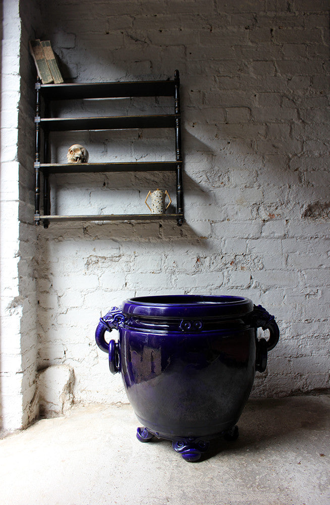 A Fabulous Large Minton Ultramarine Blue Ground Pottery Jardiniere Designed by Dr Christopher Dresser c.1880