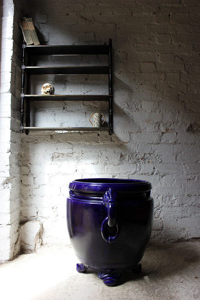 A Fabulous Large Minton Ultramarine Blue Ground Pottery Jardiniere Designed by Dr Christopher Dresser c.1880