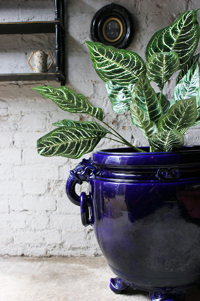 A Fabulous Large Minton Ultramarine Blue Ground Pottery Jardiniere Designed by Dr Christopher Dresser c.1880
