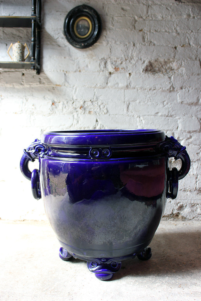 A Fabulous Large Minton Ultramarine Blue Ground Pottery Jardiniere Designed by Dr Christopher Dresser c.1880