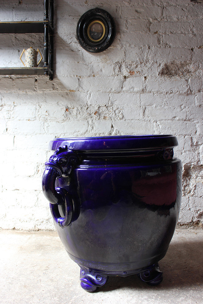 A Fabulous Large Minton Ultramarine Blue Ground Pottery Jardiniere Designed by Dr Christopher Dresser c.1880