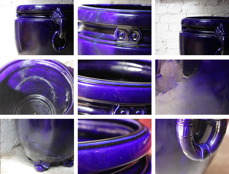 A Fabulous Large Minton Ultramarine Blue Ground Pottery Jardiniere Designed by Dr Christopher Dresser c.1880