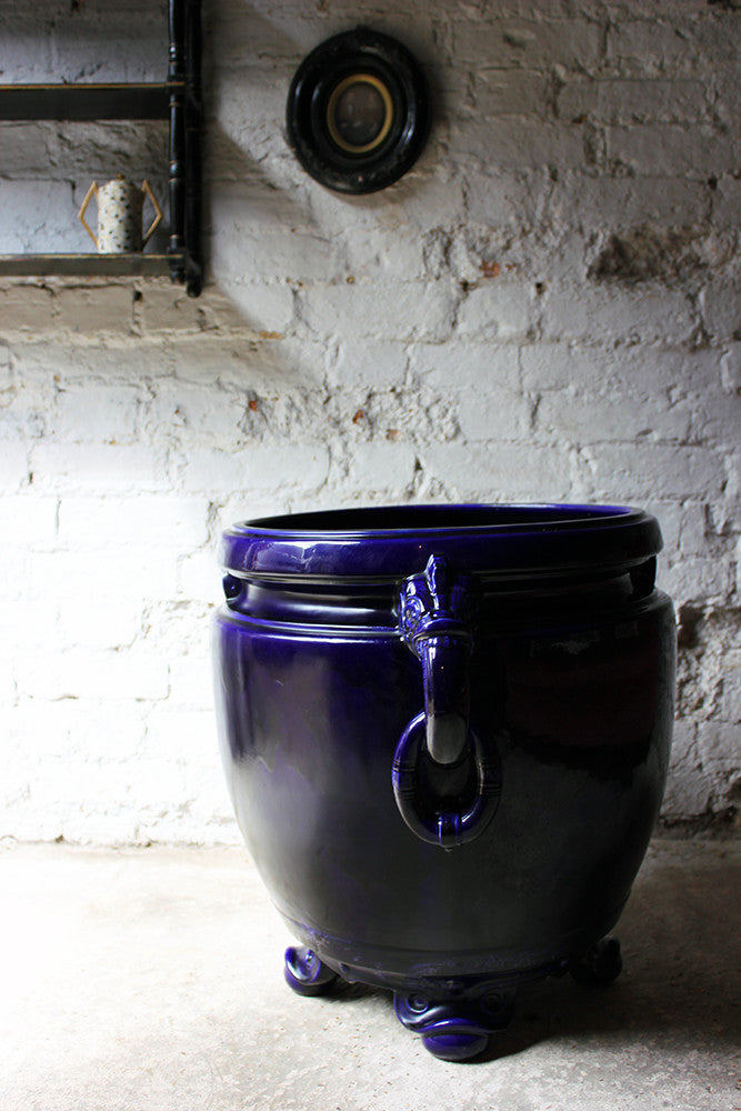 A Fabulous Large Minton Ultramarine Blue Ground Pottery Jardiniere Designed by Dr Christopher Dresser c.1880