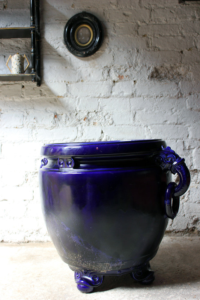 A Fabulous Large Minton Ultramarine Blue Ground Pottery Jardiniere Designed by Dr Christopher Dresser c.1880