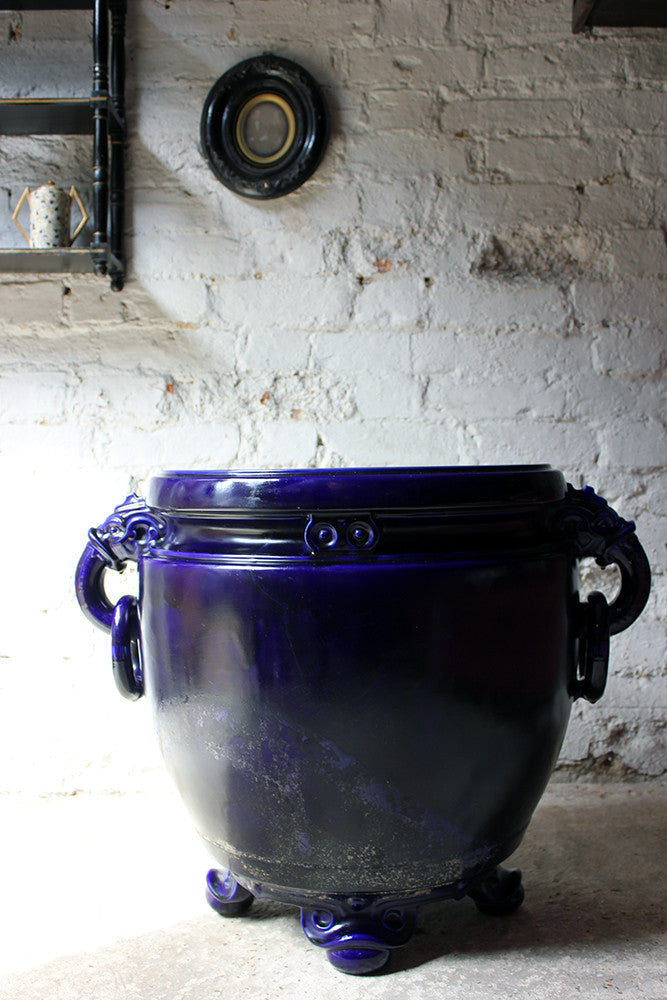 A Fabulous Large Minton Ultramarine Blue Ground Pottery Jardiniere Designed by Dr Christopher Dresser c.1880