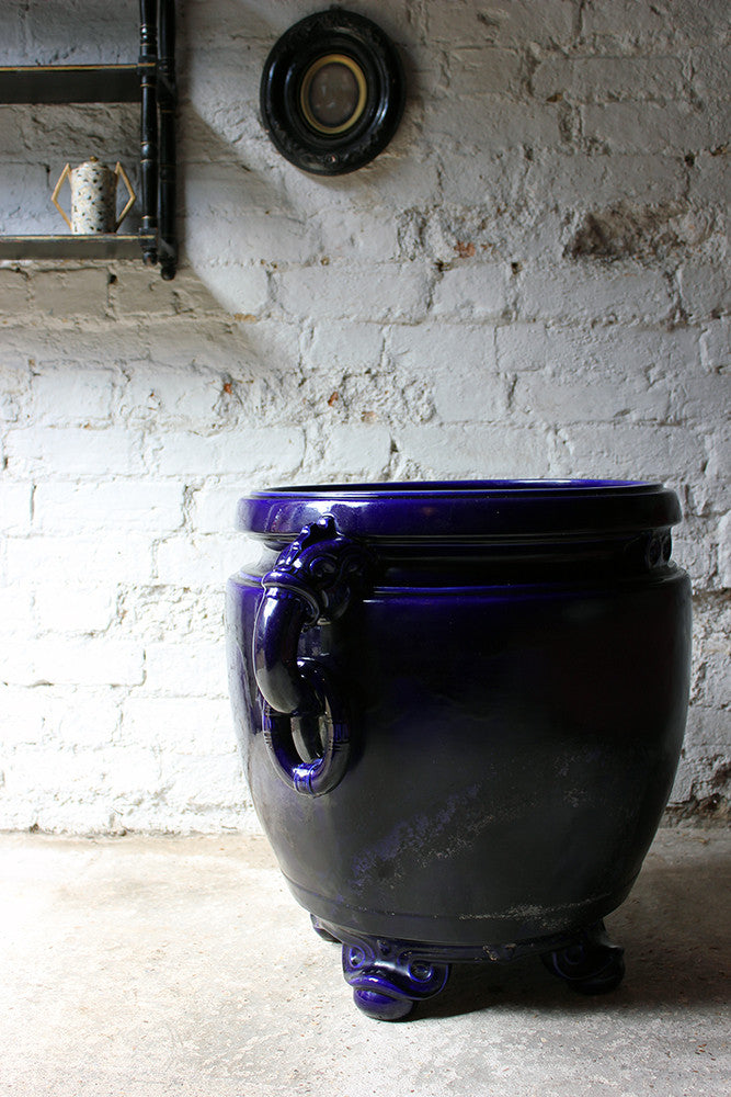 A Fabulous Large Minton Ultramarine Blue Ground Pottery Jardiniere Designed by Dr Christopher Dresser c.1880