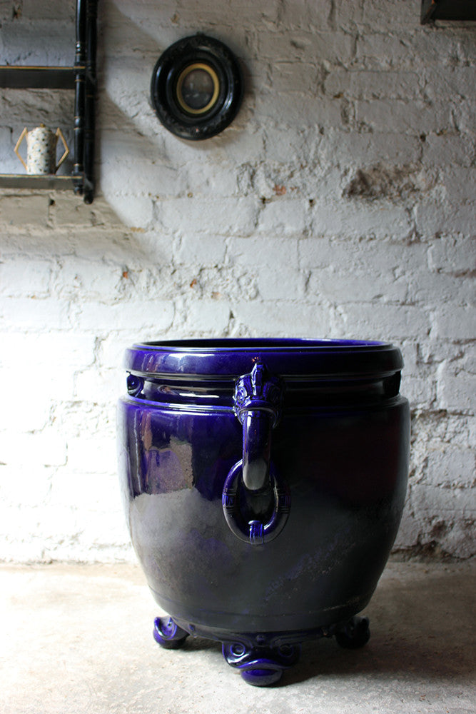 A Fabulous Large Minton Ultramarine Blue Ground Pottery Jardiniere Designed by Dr Christopher Dresser c.1880
