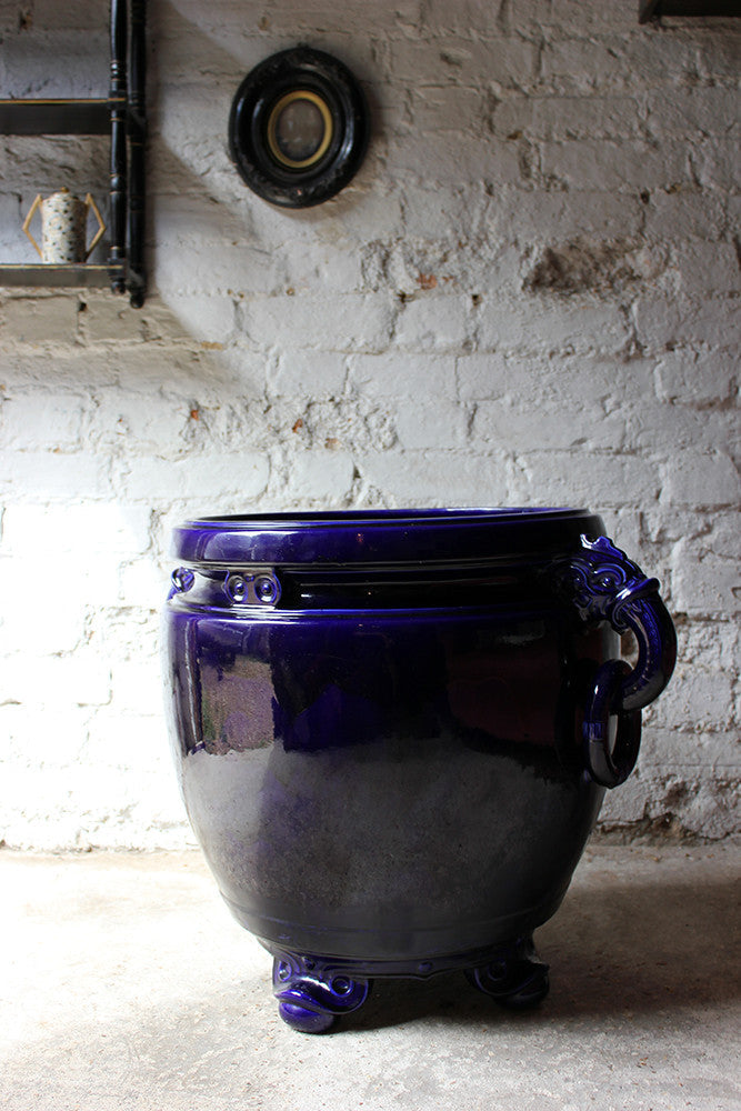 A Fabulous Large Minton Ultramarine Blue Ground Pottery Jardiniere Designed by Dr Christopher Dresser c.1880