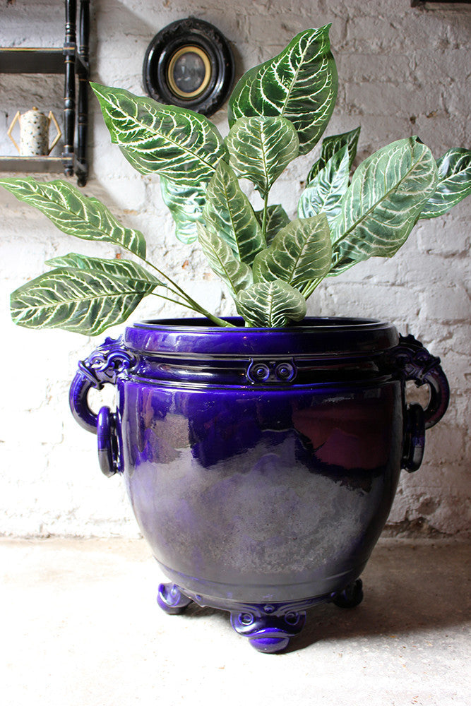 A Fabulous Large Minton Ultramarine Blue Ground Pottery Jardiniere Designed by Dr Christopher Dresser c.1880