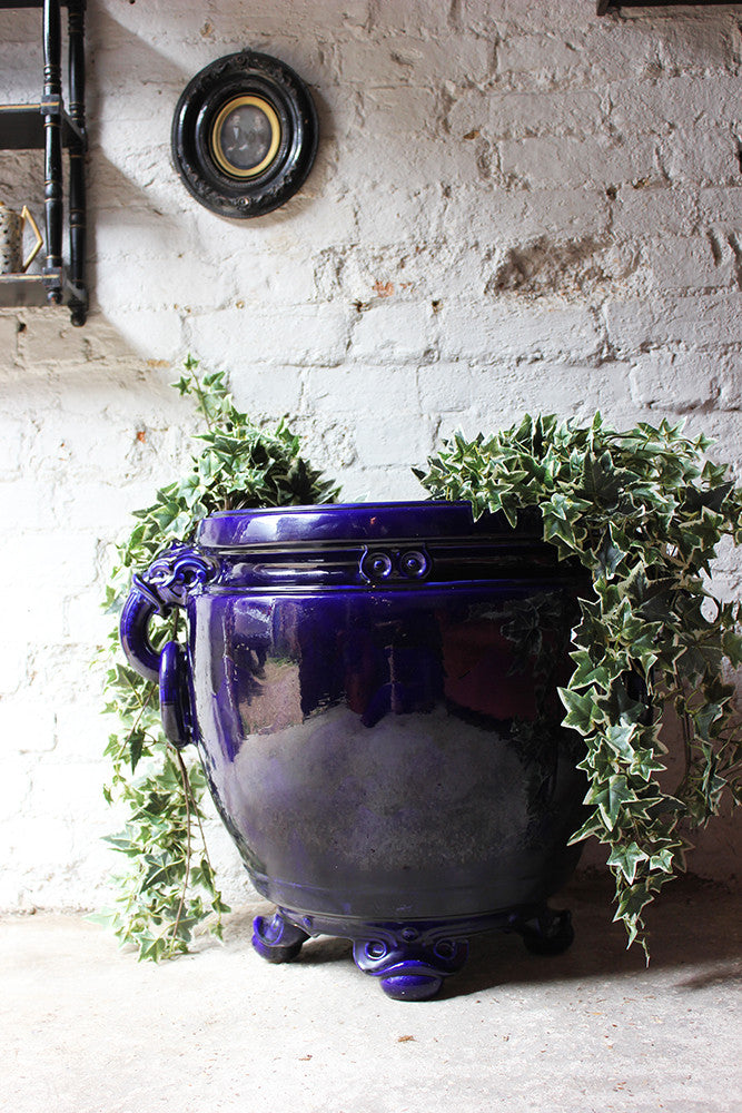 A Fabulous Large Minton Ultramarine Blue Ground Pottery Jardiniere Designed by Dr Christopher Dresser c.1880