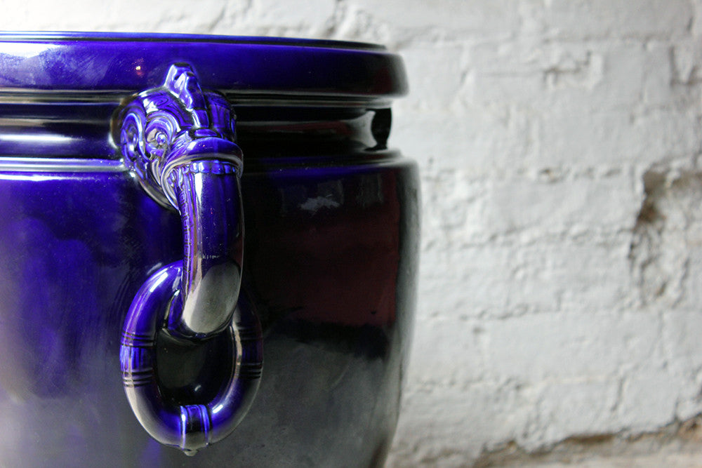 A Fabulous Large Minton Ultramarine Blue Ground Pottery Jardiniere Designed by Dr Christopher Dresser c.1880