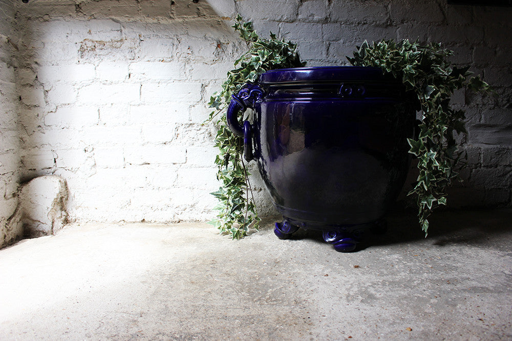 A Fabulous Large Minton Ultramarine Blue Ground Pottery Jardiniere Designed by Dr Christopher Dresser c.1880