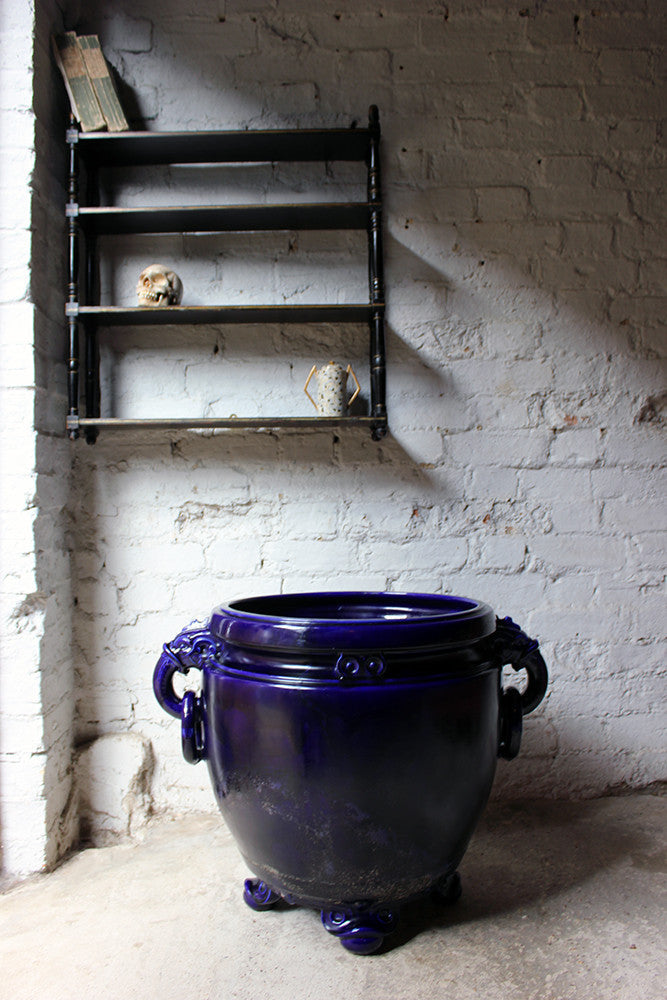 A Fabulous Large Minton Ultramarine Blue Ground Pottery Jardiniere Designed by Dr Christopher Dresser c.1880
