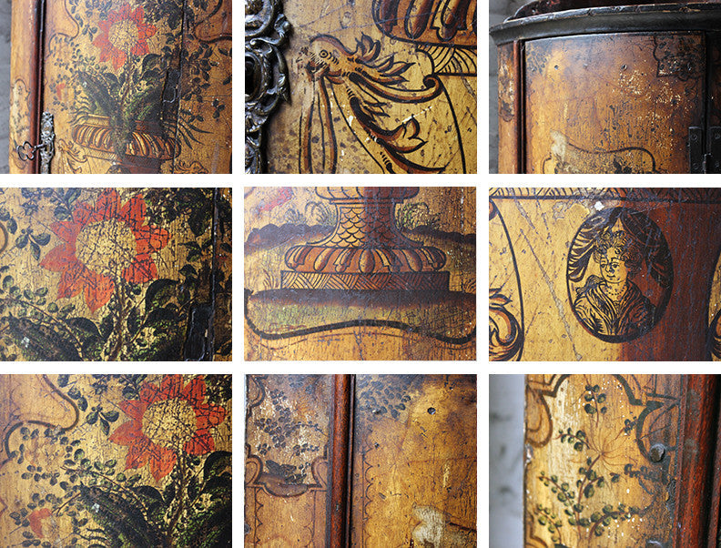 A Decorative Dutch Bow-Fronted Painted Corner Cupboard c.1770