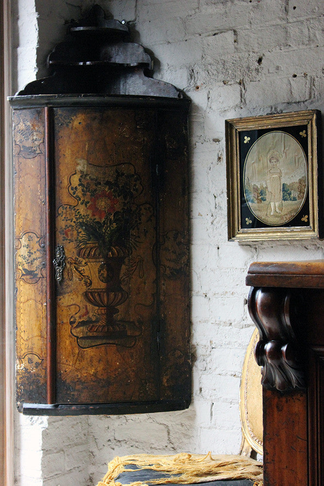 A Decorative Dutch Bow-Fronted Painted Corner Cupboard c.1770