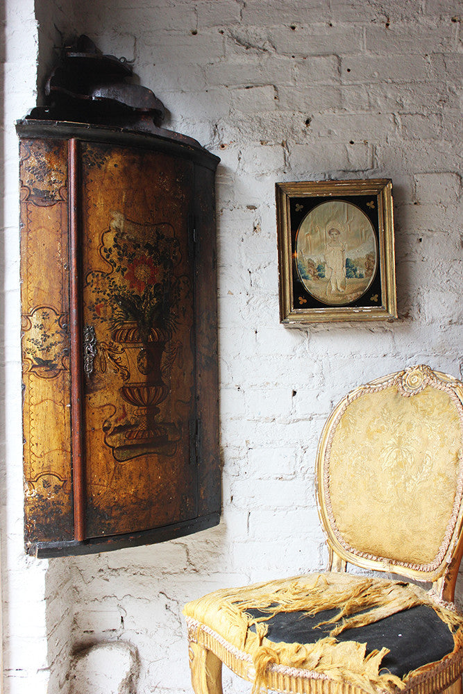 A Decorative Dutch Bow-Fronted Painted Corner Cupboard c.1770